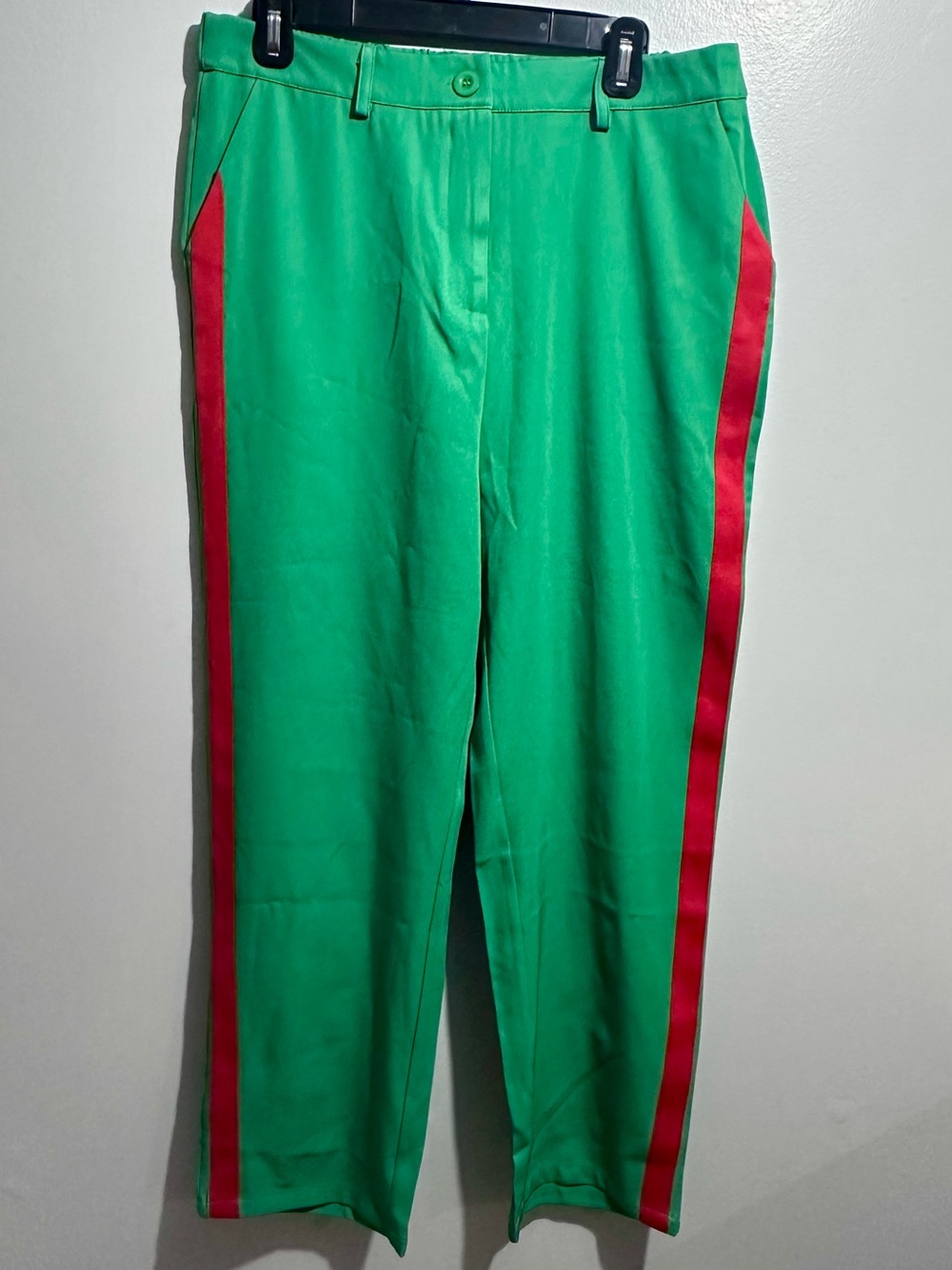 Green Track-Style Pants with Red Side Stripe Size XL (1277)